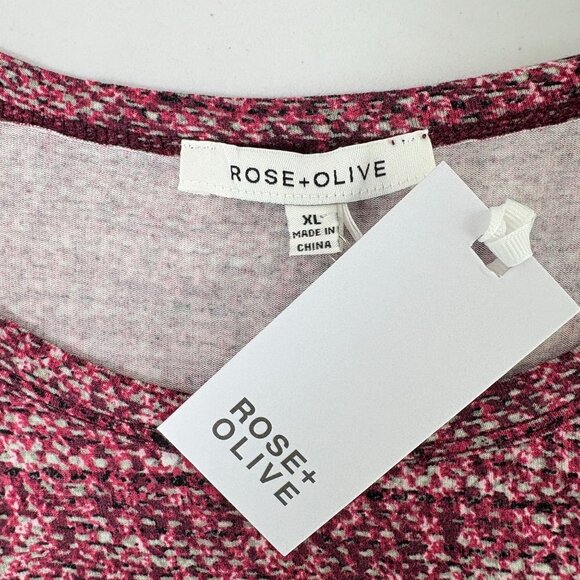 Rose + Olive Top Size XL Pink Gray Print 3/4 Sleeve Stretch Pullover NWT - Picture 4 of 11